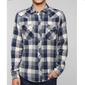 Salt Valley Western Blue Buffalo Plaid Flannel Shirt Large